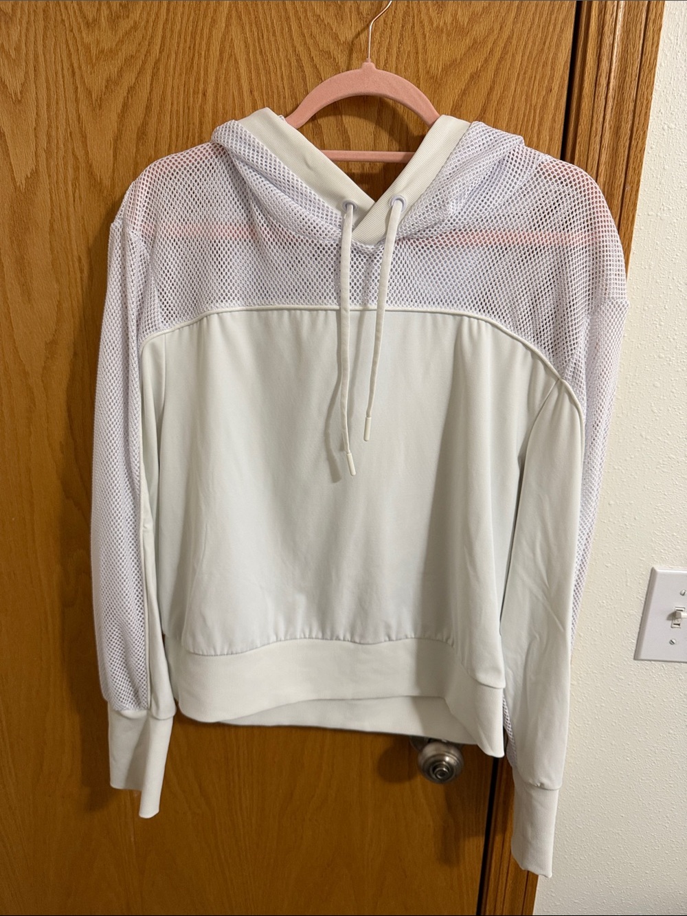 Light Cream & white Mesh-Back Hoodie Sweatshirt